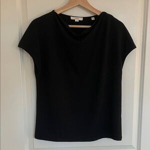 Vince Draped Cowl Neck Black Short Sleeve Top